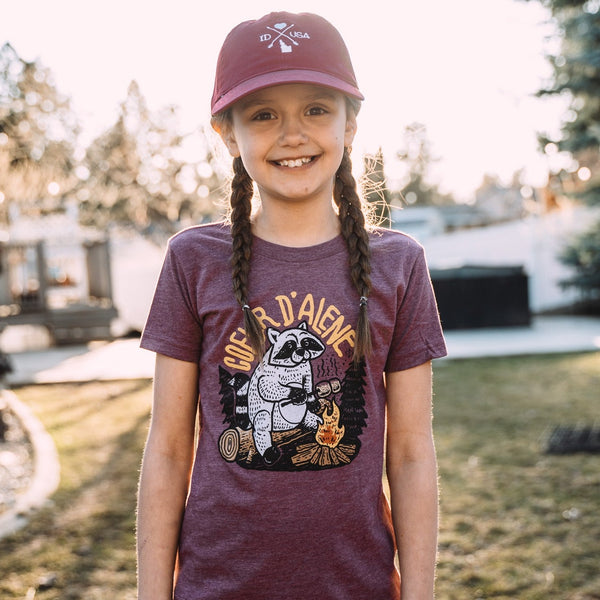 Kids Maroon Raccoon Tee